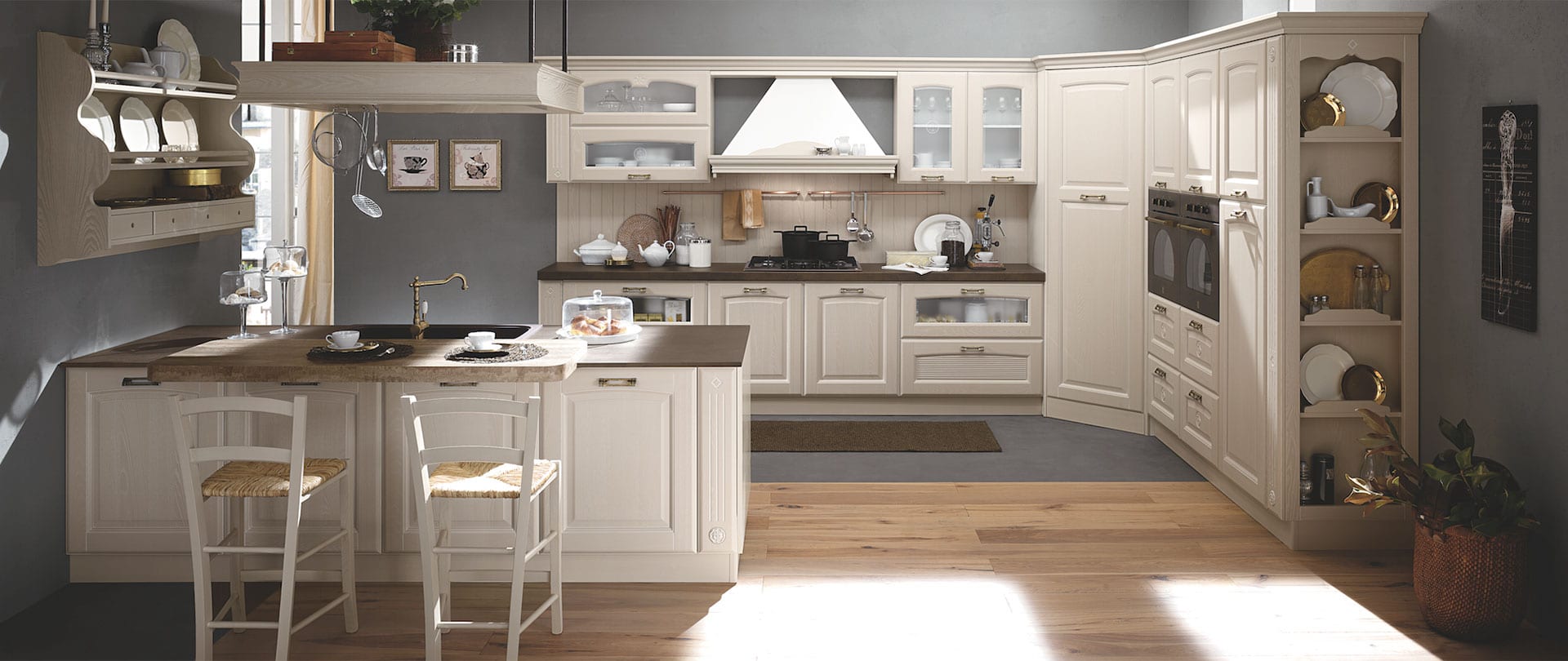 Mondoarredo cucina componibile classica Olimpia mobilturi in legno massello di frassino