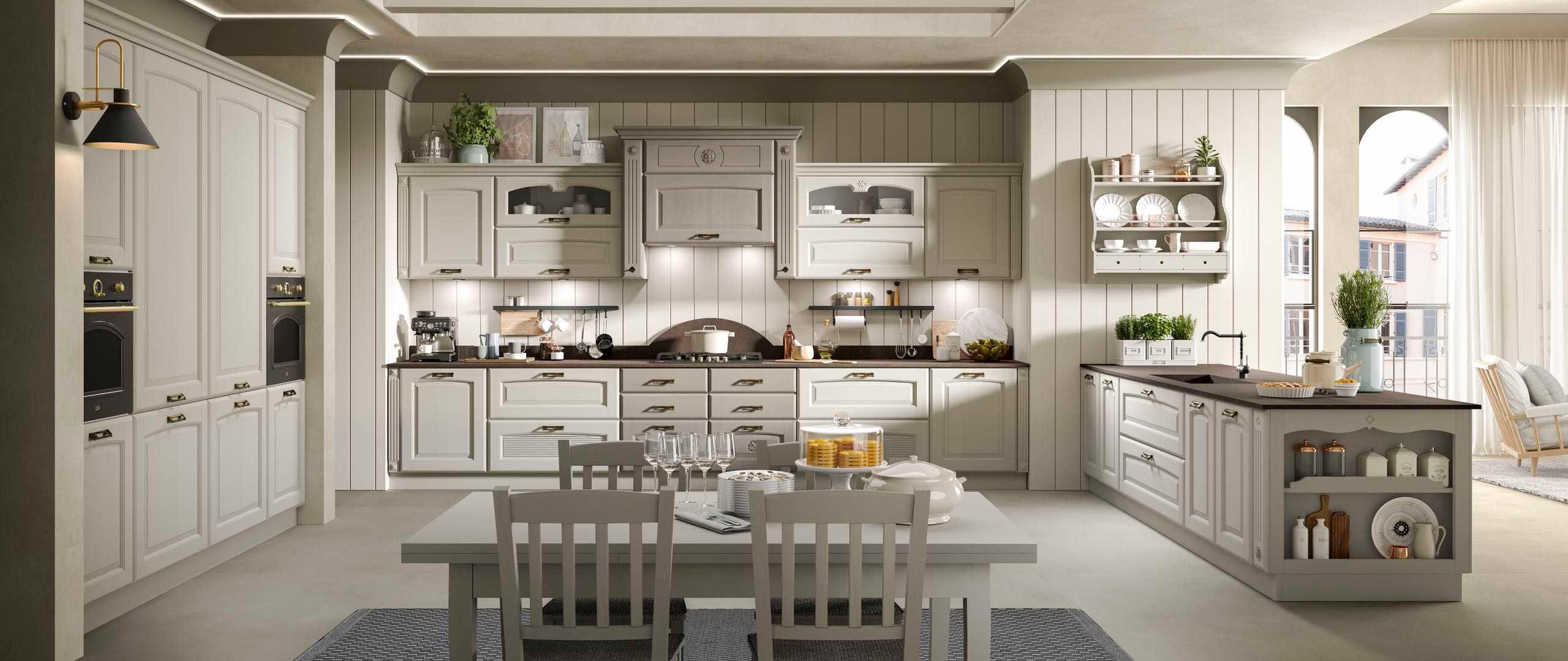 Mondoarredo cucina componibile classica Olimpia mobilturi in legno massello di frassino