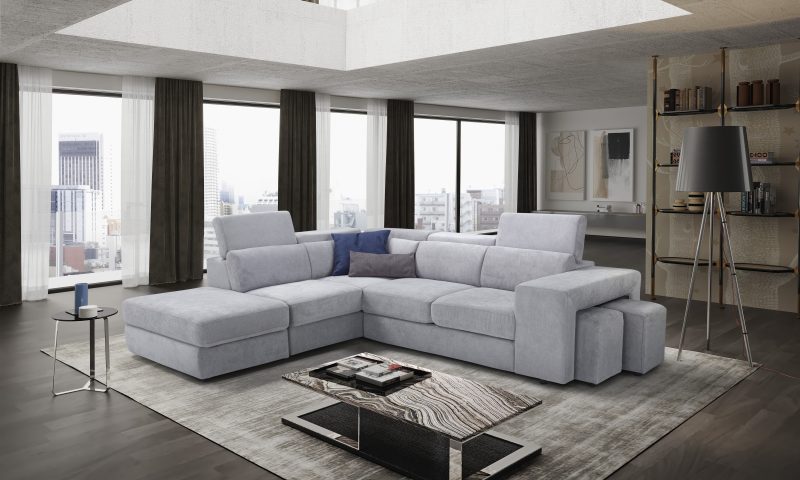 Divano Charlotte Angolare - con Letto Estraibile e Pouf Contenitore