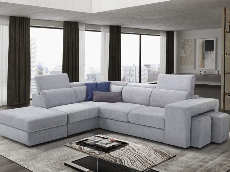 Divano Charlotte Angolare - con Letto Estraibile e Pouf Contenitore