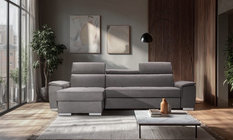 Divano Lamezia 3 Posti - con Chaise Longue Contenitore e Letto Estraibile